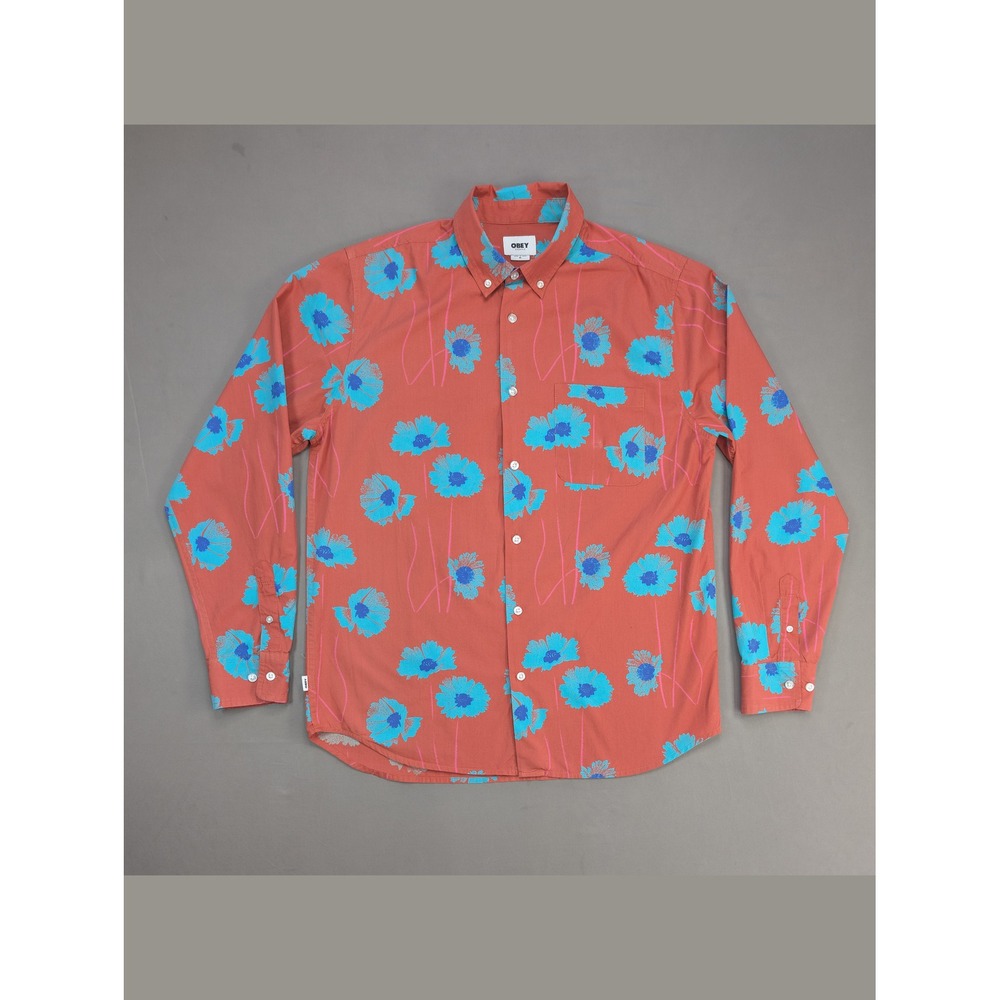 Obey Gather Woven Shirt M Copper Multi Floral Organic Cotton Button Down
